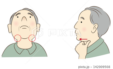 唾液腺マッサージをするシニア男性のイラスト 142009508