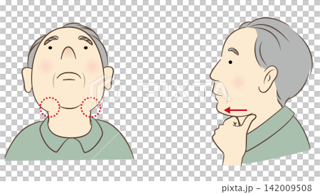 唾液腺マッサージをするシニア男性のイラスト 142009508