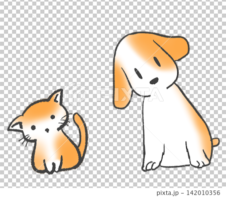 Illustration of a cat and a dog tilting their heads. Illustration of a cat and a dog tilting their heads. 142010356