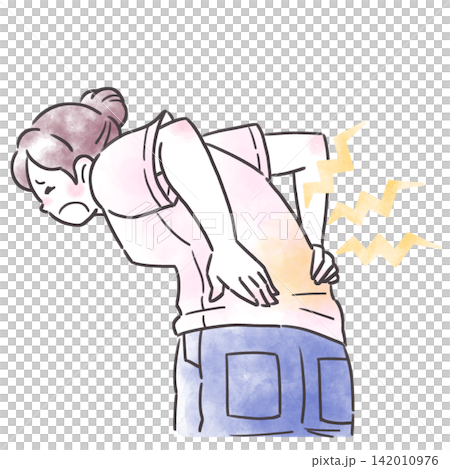 Illustration of a person feeling unwell: back pain Illustration of a person feeling unwell: back pain 142010976