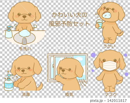 Cute hand-drawn illustration set for preventing colds in dogs Cute hand-drawn illustration set for preventing colds in dogs 142011817