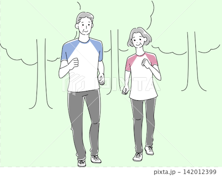 老年男女行走的插圖 老年男女行走的插圖 142012399