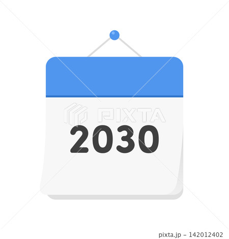 青い西暦2030年のカレンダーの表紙のアイコン - シンプルな暦や年間計画のイメージイラスト素材 142012402