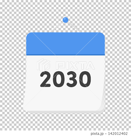 青い西暦2030年のカレンダーの表紙のアイコン - シンプルな暦や年間計画のイメージイラスト素材 142012402