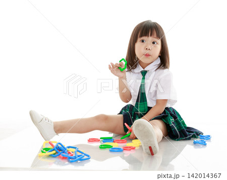 Surprised Asian Little Girl Playing Building Blocks Toy Showing Shocked Expression Isolated on White Background Surprised Asian Little Girl Playing Building Blocks Toy Showing Shocked Expression Isolated on White Background 142014367