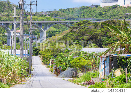 緑豊かな農村風景と交通インフラの高速道路高架橋 緑豊かな農村風景と交通インフラの高速道路高架橋 142014554