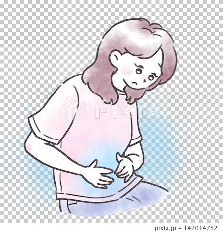 Illustration of a person feeling unwell; internal organs are cold. 142014782