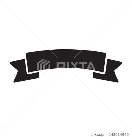 Black ribbon banner silhouette icon for award title heading label graphic design. 142014949