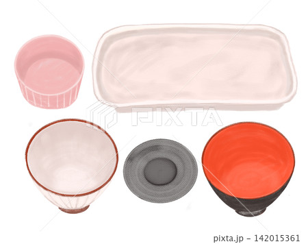 家庭用で朝食や昼食の一人分の食器イラスト 142015361