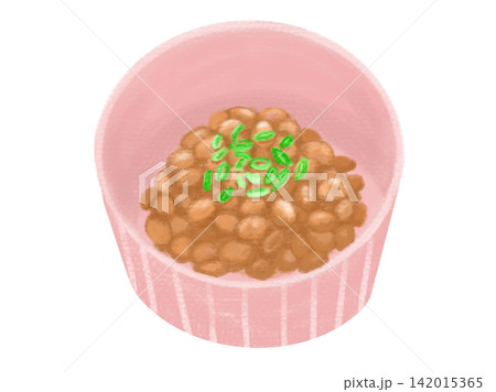 ピンクの食器にネギがかかった納豆のイラスト ピンクの食器にネギがかかった納豆のイラスト 142015365