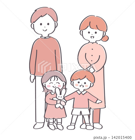 日本人の4人家族のシンプルでかわいいイラスト 142015400