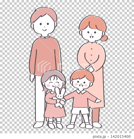 日本人の4人家族のシンプルでかわいいイラスト 142015400