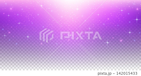 Purple starry sky background with magic fantasy light gradient and soft transparency. Vector cosmic illustration with sparkles and dreamy glitter. Futuristic backdrop 142015433