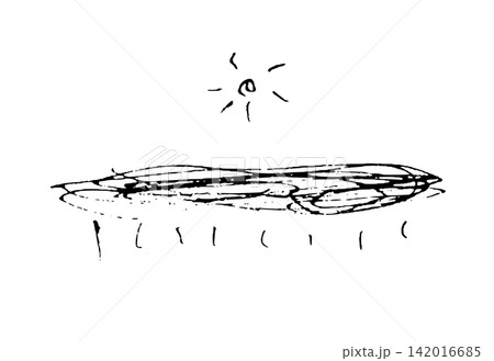 太陽と雨雲のモノクロ手描き線画 太陽と雨雲のモノクロ手描き線画 142016685