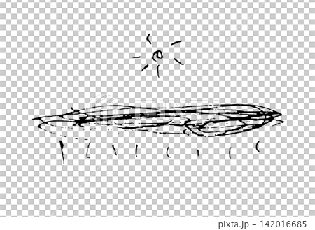 太陽と雨雲のモノクロ手描き線画 太陽と雨雲のモノクロ手描き線画 142016685