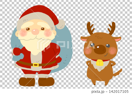 クリスマス かわいい手描きのサンタとトナカイのイラスト クリスマス かわいい手描きのサンタとトナカイのイラスト 142017105