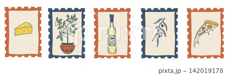 Amalfi Coast Food Stamp Illustrations Amalfi Coast Food Stamp Illustrations 142019178