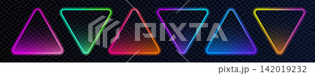 3D Neon Triangle Banner Button on Dark Background 3D Neon Triangle Banner Button on Dark Background 142019232