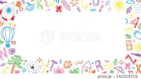 Cute Childish Crayon Frame for Kids Text Cute Childish Crayon Frame for Kids Text 142019359