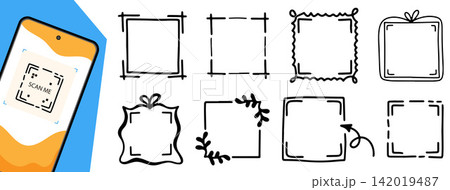 Scan Me QR Doodle Frames Collection for Mobile CTA 142019487