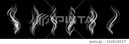 White steam vapor waves isolated on black background for hot drink or cooking White steam vapor waves isolated on black background for hot drink or cooking 142019557