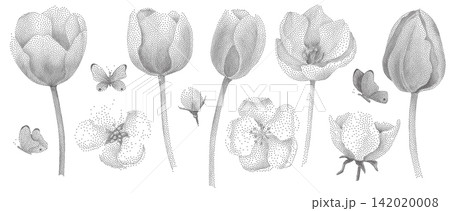Abstract Flower Illustrations with Stipple Dots Abstract Flower Illustrations with Stipple Dots 142020008