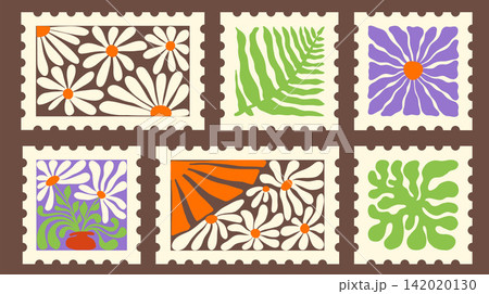 Retro Groovy Floral Postage Frame Summer Border Design 142020130