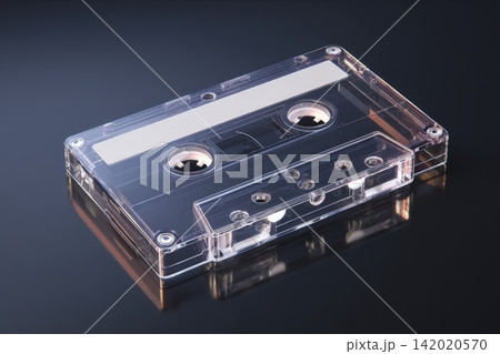Transparent cassette tape showcasing vintage design and nostalgic charm 142020570