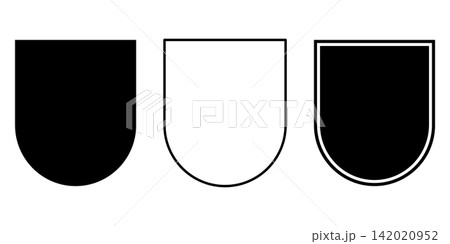 Classic Spanish heraldic shield vector template, also known as Iberian or rounded shield with solid silhouette line outline and offset border for logo design. 142020952