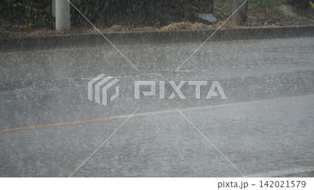 道路を叩きつける猛烈な雨 道路を叩きつける猛烈な雨 142021579