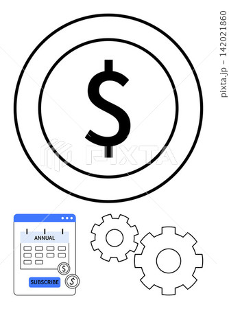 Financial management, subscription services, automation, budget planning, online payments, system setup. Dollar symbol with a calendar and gear icons. Financial management and subscription services Financial management, subscription services, automation, budget planning, online payments, system setup. Dollar symbol with a calendar and gear icons. Financial management and subscription services 142021860