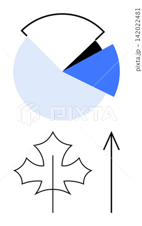 Data analysis, business growth, sustainability, decision-making, nature , environmental strategies. A pie chart, leaf outline and arrow are displayed. Business growth and data analysis concept Data analysis, business growth, sustainability, decision-making, nature , environmental strategies. A pie chart, leaf outline and arrow are displayed. Business growth and data analysis concept 142022481