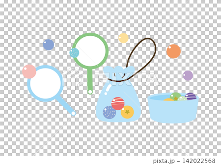 Superballs scooped up in a bag, with a net, image of a superball scooping game. Superballs scooped up in a bag, with a net, image of a superball scooping game. 142022568