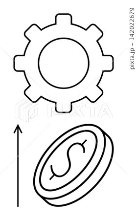 Economic growth, business productivity, investment strategy, wealth management, financial progress, industrial development. Gear, upward arrow rising coin with dollar symbol. Economic growth Economic growth, business productivity, investment strategy, wealth management, financial progress, industrial development. Gear, upward arrow rising coin with dollar symbol. Economic growth 142022679