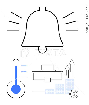 Financial planning, business investment, economic growth, market trends, urgency, entrepreneurship. Notification bell, portfolio thermometer and rising charts. Financial planning and business Financial planning, business investment, economic growth, market trends, urgency, entrepreneurship. Notification bell, portfolio thermometer and rising charts. Financial planning and business 142022716
