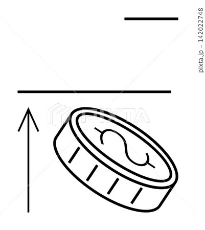 Economic growth, financial investment, market trends, business success, savings, wealth building. A rising dollar coin with an upward arrow. Financial growth and investment 142022748