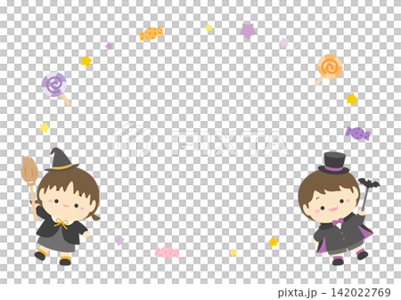 ハロウィンの仮装の子供とお菓子のフレーム 142022769
