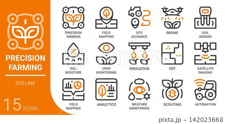 precision farming and smart farm outline icon set,15 vector icons precision farming and smart farm outline icon set,15 vector icons 142023668