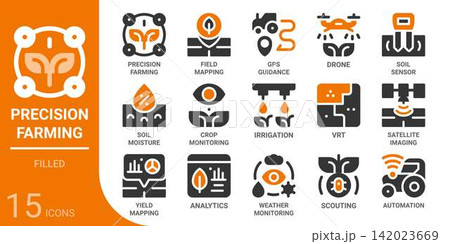 precision farming and smart farm filled glyph icon set,15 vector icons precision farming and smart farm filled glyph icon set,15 vector icons 142023669