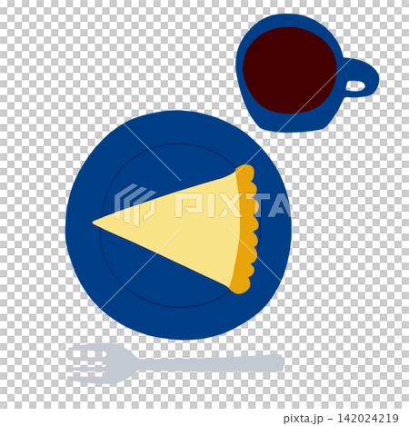 Cheesecake and coffee on a blue plate Cheesecake and coffee on a blue plate 142024219