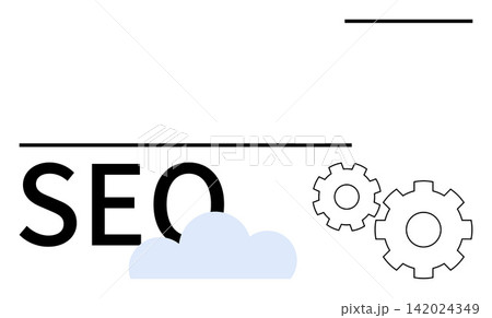 Digital strategy, content optimization, marketing analytics, search ranking, web development, cloud technology. SEO text with gears and cloud icon. Digital strategy and content optimization concept Digital strategy, content optimization, marketing analytics, search ranking, web development, cloud technology. SEO text with gears and cloud icon. Digital strategy and content optimization concept 142024349