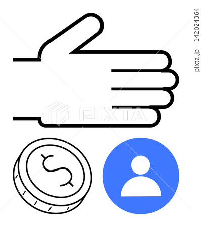 Banking, financial services, digital payments, user identity, money transfer, and technology interaction. Hand and dollar coin near profile icon. Banking and financial services context Banking, financial services, digital payments, user identity, money transfer, and technology interaction. Hand and dollar coin near profile icon. Banking and financial services context 142024364