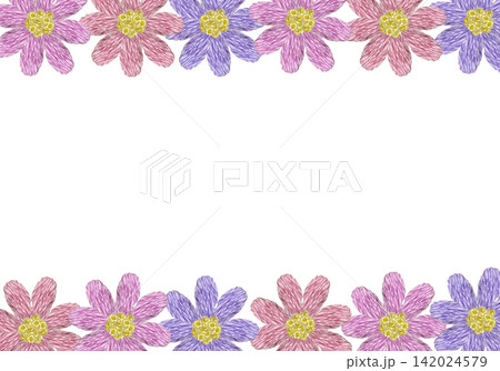 【花の横フレーム】手刺繍イラスト素材 142024579