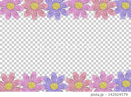 【花の横フレーム】手刺繍イラスト素材 142024579