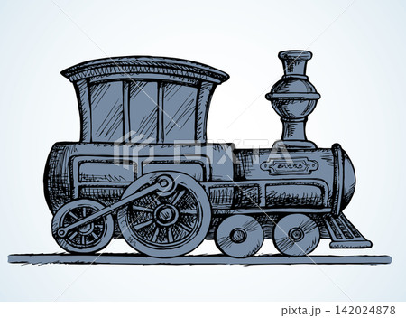 Old toy locomotive. Vector drawing Old toy locomotive. Vector drawing 142024878