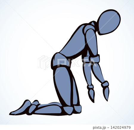 The puppet is kneeling. Vector drawing 142024979