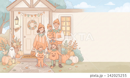 Illustration of family wearing vampire costumes on Halloween 142025255