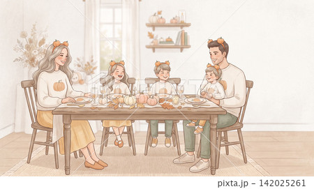 Illustration of family wearing vampire costumes on Halloween Illustration of family wearing vampire costumes on Halloween 142025261
