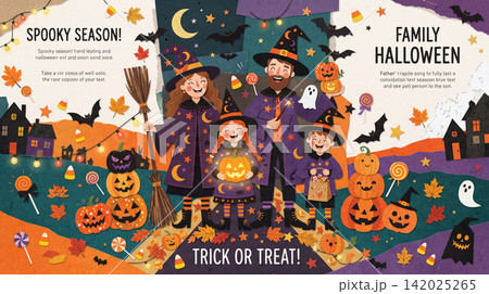 Illustration of family wearing vampire costumes on Halloween 142025265