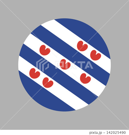 Province of Netherlands Friesland flag round button, badge. Friesland flag icon, sticker in circle shape. National symbol, flag of region Friesland sign, banner, background. Province of Netherlands Friesland flag round button, badge. Friesland flag icon, sticker in circle shape. National symbol, flag of region Friesland sign, banner, background. 142025490